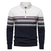 Sweat-shirt à col montant et fermeture éclair 1/4 pour hommes, polo tricoté à la mode pour l'hiver