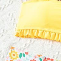 Ensemble de bikini bandeau 2 pièces jaune mignon pour filles, maillot de bain fendu spa avec string, motif solide