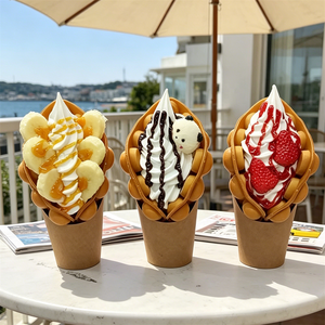 Réplica de Waffle de Huevo de Plástico para Helado, Modelo de Waffle Burbuja, Postre Artificial para Exhibición en Cafeterías, con Sabor a Plátano, Caramelo y Fresa - Product Image 4