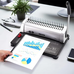 Máy đóng sách 21 lỗ, 450 tờ, máy đóng gáy lò xo, máy đóng gáy xoắn ốc cho khổ giấy Letter, <span class=keywords><strong>A4</strong></span>, A5 hoặc nhỏ hơn - Product Image 4