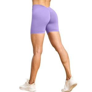 Pantalones cortos sin costuras con cintura trasera en <span class=keywords><strong>V</strong></span>, novedad en pantalones cortos de entrenamiento para gimnasio con logotipo personalizado para mujer - Product Image 1