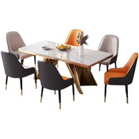 Ensemble table et chaises de salle à manger multifonctionnel en acier inoxydable, style italien minimaliste moderne, luxe léger, pour 4/6 personnes, petite pièce