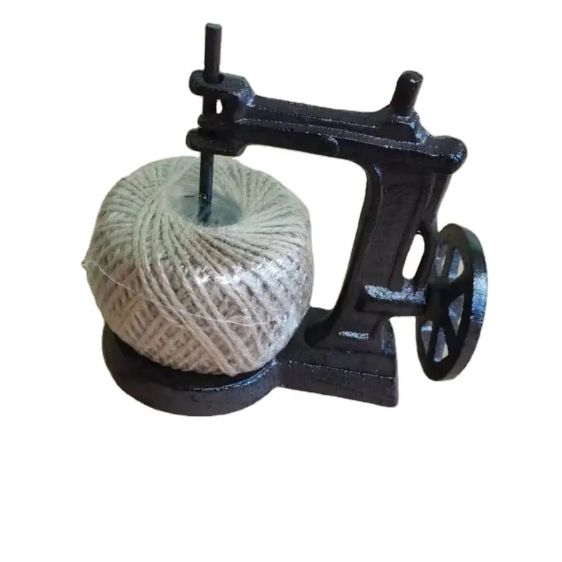 कास्ट आयरन सिलाई मशीन जूट सुतली बॉल स्ट्रिंग और कैंची धारक सेट सीवर के लिए विंटेज प्रेरित ग्राम्य फार्महाउस शैली उपहार
