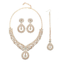 Luxe Cristal Banquet Robe Accessoires 3PCS Ensemble Bijoux pour Femmes Zircon Collier Boucles D'oreilles Bracelet Bijoux Cadeau