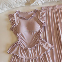 Pyjamas en modal pour femmes, doux, été, vente chaude, couleur unie, délicats, raffinés, à volants, chemises de nuit décontractées, vêtements de maison