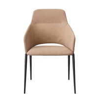 Chaise de restaurant en acier et cuir brun, dossier haut, chaises de salle à manger gris foncé pour table basse ronde en marbre