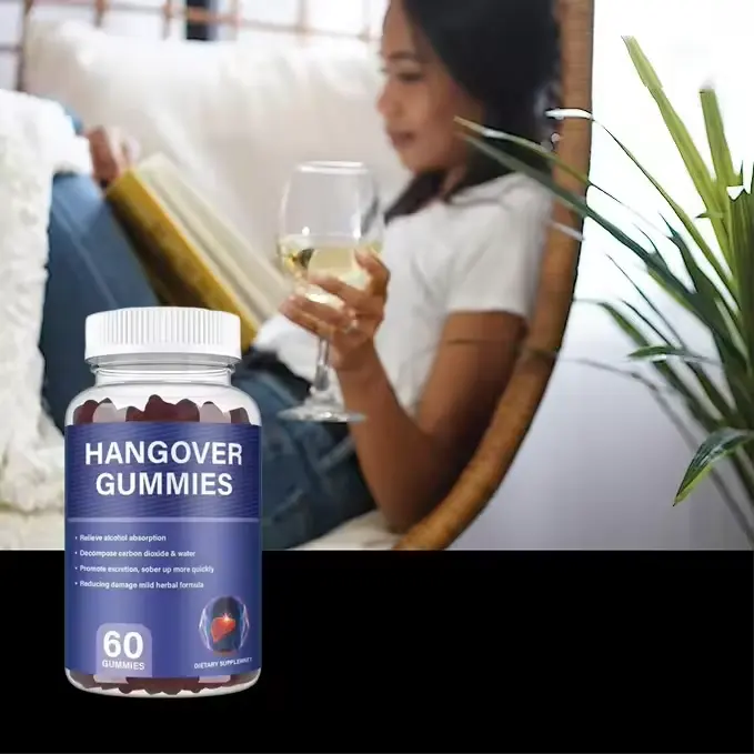 OEM özel etiket akşamdan kalma kabartma takviyesi Vegan rahatlatmak alkol hapları Vegan karaciğer detoks Anti Hangover Gummies