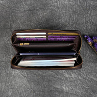 Dompet kartu genggam wanita kulit asli, dompet kartu kulit sapi Plum timbul panjang Vintage untuk wanita, dompet uang koin, Logo kustom