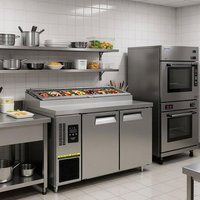 Table de préparation réfrigérée NobleSnow PS1500F-2MB-201 1,5 m à double porte avec couvercle en verre, dégivrage automatique, structure robuste, numérique