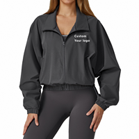 Veste de course légère coupe-vent pour femmes, fermeture éclair intégrale, col montant, séchage rapide, vêtements de sport pour la salle de sport, logo personnalisé