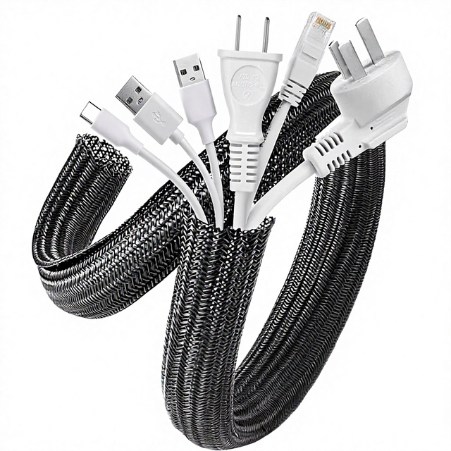 3M*25mm Polyethylene Cable Sleeve Cover 2 Pack 5ft/1.2inch Pet Proof Cord Protector for Home Office Computer TV Wire Management