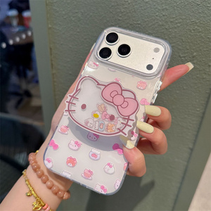 Coque de téléphone portable motif chat KT de dessin animé pour iPhone 17 Air 16 15 Pro Max avec support 3D, nœud mignon, anneau de maintien imprimé et coque arrière de style Ins - Product Image 5