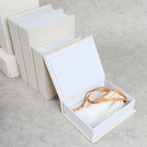 Matte Finish Linen Book Gift Box for Jewelry Custom Logo Gold Foil 2mm Cardboard Sponge Art Paperboard Coated for Shipping - Product Image 1