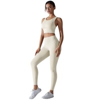 Nouveau  Ensemble de sport respirant à dos nu avec soutien-gorge intégré pour le yoga, antibactérien, 2 pièces