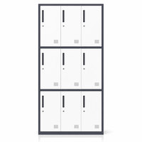 Armoire de rangement en acier à 9 portes avec miroir, casiers métalliques avec serrure à clé pour l'école, les étudiants et le bureau