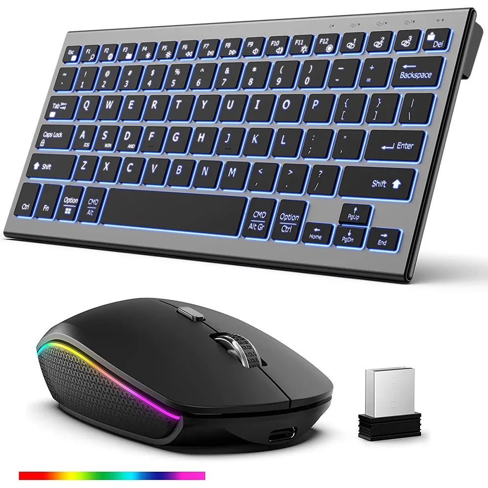 Backlit Wireless Keyboard and Mouse comb Multi-Device 2.4G USB Rechargeable BT Keyboard for PC Laptop Win Desktop