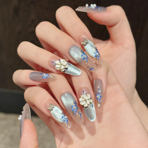 <span class=keywords><strong>Uñas</strong></span> Postizas Hechas a Mano al por Mayor, Marca Privada, 10 Piezas, Acrílicas, con Flores 3D, Estilo Chino, Ojo de Gato, con Brillo - Product Image 2