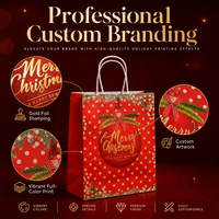 Sac cadeau en papier personnalisé avec logo Joyeux Noël, rouge à pois, emballage de Noël avec poignées torsadées renforcées et fond plié