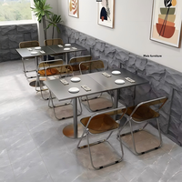 Ensemble table et chaises pliantes, mobilier de restauration commercial, style industriel en acier, transparent, portable, pour restaurant, café, extérieur