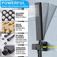 Système de douche thermostatique contemporain noir mat en laiton de 16 pouces avec barre coulissante à jet doux - Pommeau de douche pluie/jet pour villa et hôtel