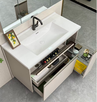 Meuble-lavabo de salle de bain avec vasque en céramique, lavabo simple, meuble-lavabo moderne avec tiroirs de rangement, miroir intelligent mural, pour la maison et l'hôtel