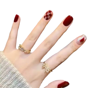 Faux ongles en gel souple, longueur moyenne, amovibles, rouges, motif grille Sweetheart, qualité usine - Product Image 6