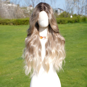 유럽과 미국 패션 T 자형 레이스 린넨 골드 그라데이션 물결 모양의 곱슬 여성 가발 futura 레이스 정면 가발 공급 업체 G 9118 - Product Image 3