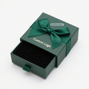 Custom Logo Biodegradable Paper Drawer Jewelry <b>Gift</b> <b>Box</b> with Ribbon for Necklace Ring <b>Earring</b> Packaging and Retail Display - Product Image 3
