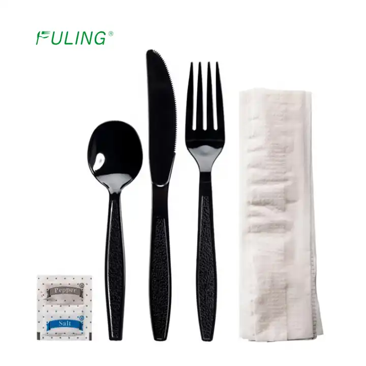 250 Plastic Cutlery Packets - Knife Fork Spoon Napkin Salt Pepper Sets   Black Plastic Silverware Sets Individually Wrapped Cutlery Kits, Plastic  Utensil Cutlery Set Disposable Bulk To Go Silverware