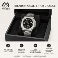 Montre automatique mécanique carrée personnalisée avec cadran lumineux, en acier inoxydable 316L, résistante à l'eau jusqu'à 100 m