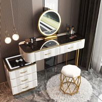 Coiffeuse de chambre à coucher avec miroir, commode à tiroirs ondulés, ensemble de coiffeuse avec miroir et tabouret