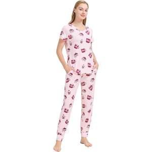Conjunto de Pijama Personalizado para Mujer, Camiseta de Manga Corta Suave con Pantalones Jogger, Ropa de Dormir de Viscosa de Bambú, Tallas S-XXL - Product Image 3