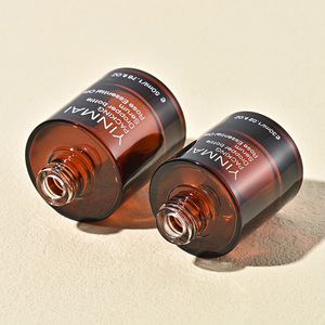 Flacon compte-gouttes en verre rouge-brun à fond épais pour huiles essentielles 30 ml, flacon cylindrique pour sérum 50 ml à épaule plate - Product Image 2
