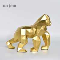 Décoration de maison moderne Statue d'animal de gorille géométrique dorée de luxe Figurine de table Sculpture artisanale créative en résine