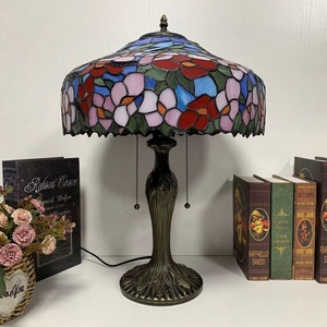 LongHuiJing 16Inch European Stained Glass Flower Lampshade Handcrafted Multicoloured AC Powered LED Adjustable Desk Lamp 2700K - Product Image 2