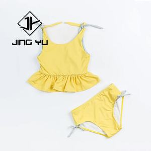 Designer New Swimsuit Ruffle Top Drawstring Children Swimwear Custom Recycled Nylon <b>Girls</b> Bikini - Product Image 2