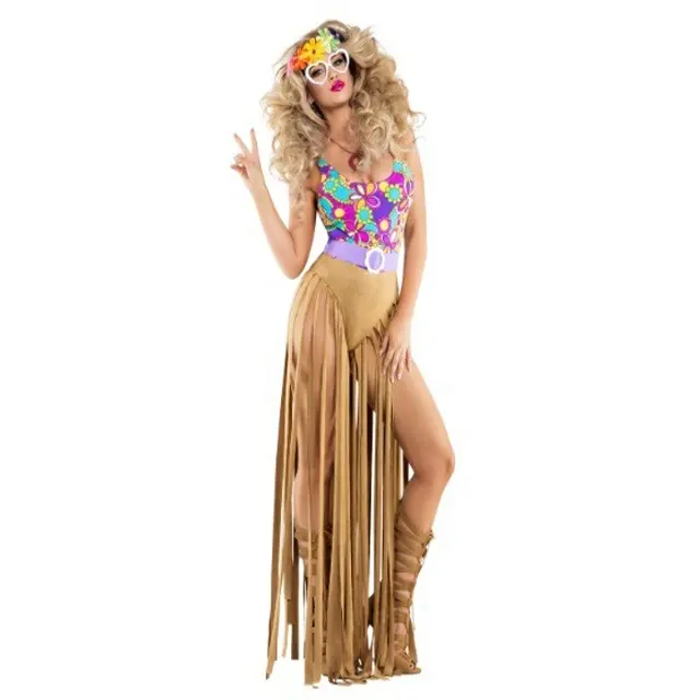 Disfraz hippie sexy para mujer adulta, disfraz de halloween, fiesta de carnaval, venta al por mayor