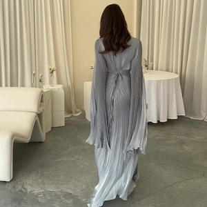 2026 OEM Manufacturer Solid Color Waist Fashion Muslim Women's Long Sleeve Women's Pleated Robe <strong>Dress</strong> Evening <strong>Dress</strong> Party <strong>Dress</strong> - Product Image 4