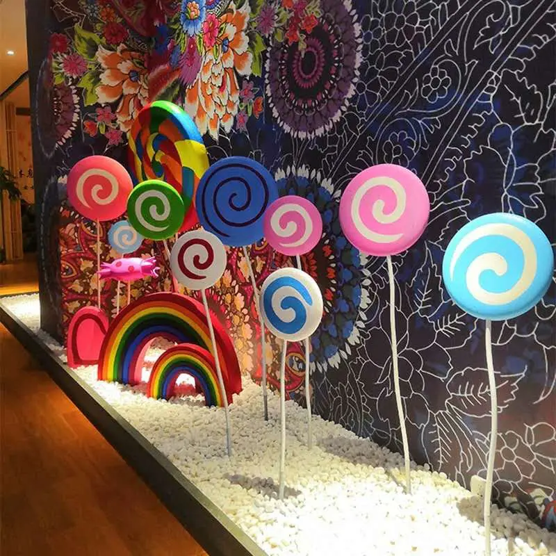 2021 festa di Capodanno ornamenti vita grande formato della resina lollipop in fibra di vetro della caramella gigante lollipop prop per la caramella land decor
