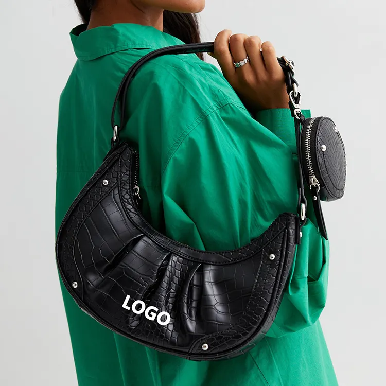 Factory Wholesale Leather Black Shoulder Bag Fashion Luxury Women Shoulder Bag Hobo Bag for Women