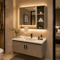 Meuble-lavabo mural pour projet hôtelier avec miroir rétroéclairé LED, étagère latérale ouverte et porte-serviettes – Fournisseur pour commandes en gros usine