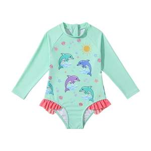 ชุดว่ายน้ำเด็กผู้หญิงแขนยาวแบบชิ้นเดียว UPF 50+ ซิปหน้า ลายยูนิคอร์น/นางเงือก พร้อมระบาย สำหรับเด็กวัยหัดเดิน - Product Image 3
