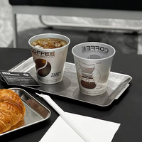 Vasos de Plástico PP con Logotipo Personalizado IML, 300 ml, 90 mm, Plateados, Huecos, Esmerilados, Gruesos, para Bebidas Frías y Calientes, para Servicio de Comida para Llevar