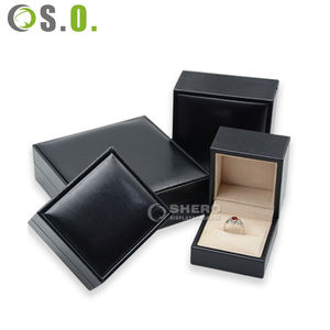 Custom logo <b>Black</b> Jewellery Packaging Box Ring Necklace <b>Boxes</b> Pu LeatherJewelry Packing Gift Box - Product Image 1