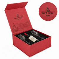 Boîte cadeau rigide en carton noir haut de gamme pour vin avec 1 bouteille et 2 verres, gaufrage, laminage mat, revêtement UV