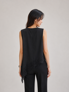 Chic Asymmetrical Sleeveless Lace <b>Top</b> with <b>Layered</b> Hem for Casual Office - Product Image 3