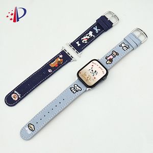 Dachshund Puppy correa de cuero vaquero bordada para Iwatch10 98765 pulsera de muñeca Ultra para Apple Watch correa de reloj de cuero - Product Image 6