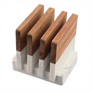 Sous-verres modernes écologiques en bois et marbre, design carré pour le bureau et la maison, sous-verres en bois - Product Image 4