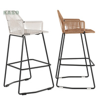 Chaise haute de bar en rotin et métal, chaise de jardin en osier, chaise de bar en aluminium pour terrasse, chaise de bar de café imperméable, chaise de bar d'extérieur en corde tressée