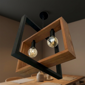 Lámpara Colgante Cuadrada Metálica IQBAL COLLECTION, Bombillas LED E27, Marco Negro, Altura Ajustable, Fácil Instalación, 2700K Cálida, para Sala de Estar - Product Image 2